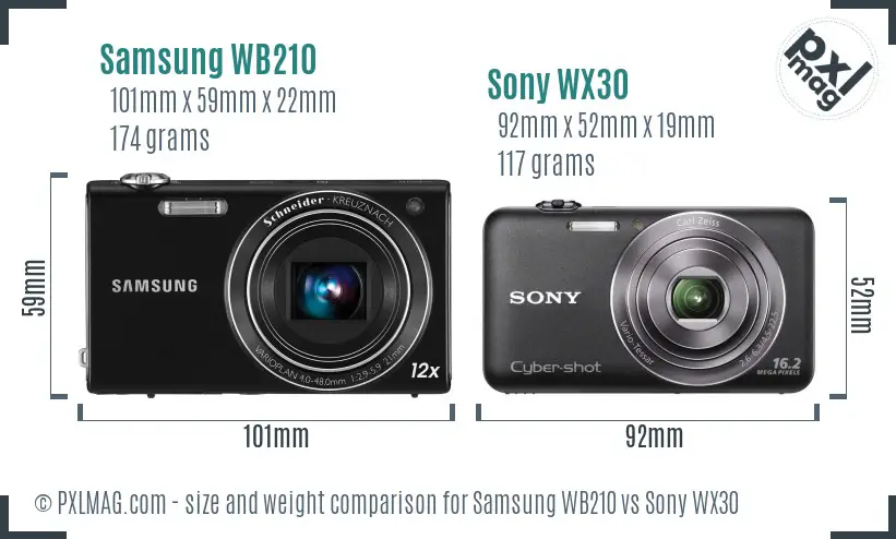 Samsung WB210 vs Sony WX30 size comparison