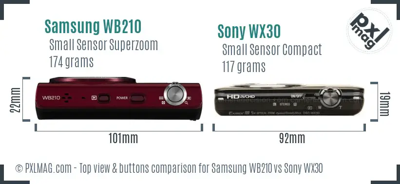 Samsung WB210 vs Sony WX30 top view buttons comparison