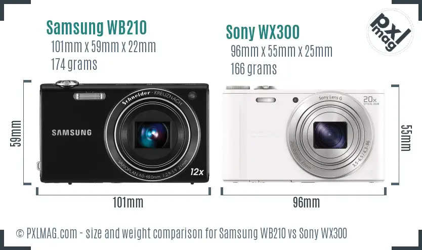Samsung WB210 vs Sony WX300 size comparison