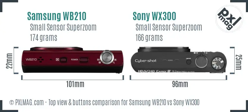 Samsung WB210 vs Sony WX300 top view buttons comparison