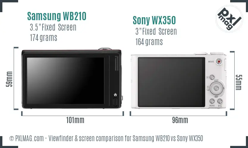 Samsung WB210 vs Sony WX350 Screen and Viewfinder comparison