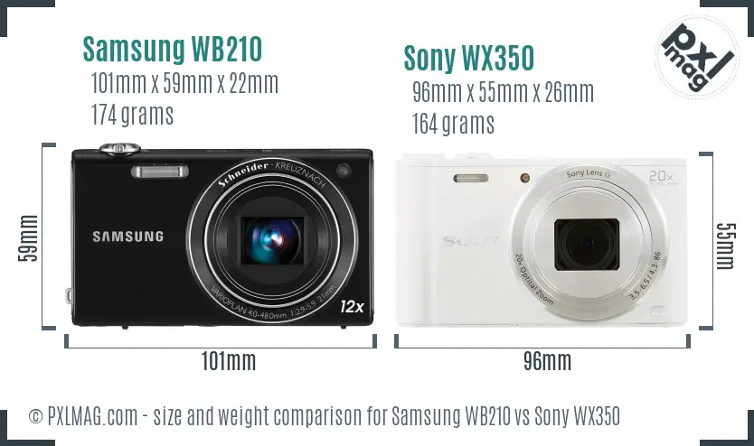 Samsung WB210 vs Sony WX350 size comparison