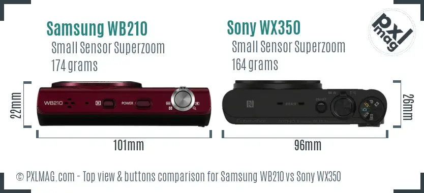 Samsung WB210 vs Sony WX350 top view buttons comparison