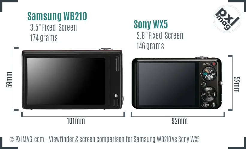 Samsung WB210 vs Sony WX5 Screen and Viewfinder comparison