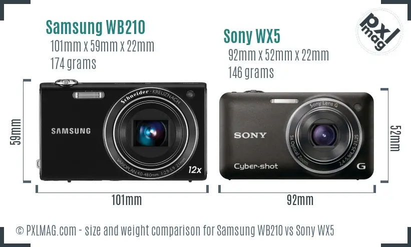 Samsung WB210 vs Sony WX5 size comparison