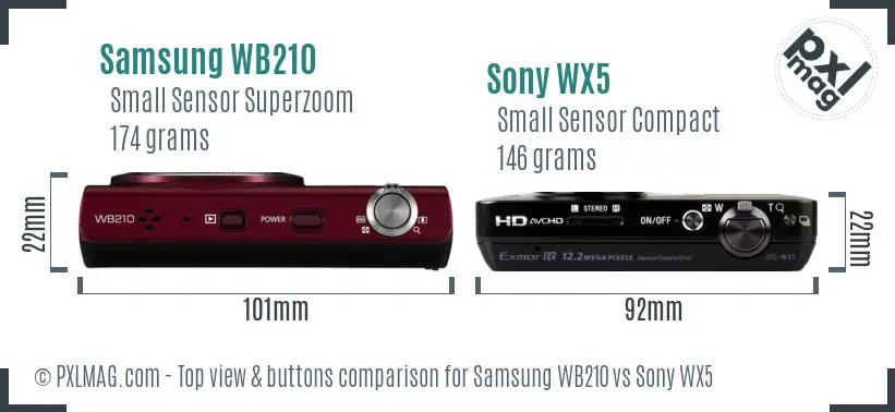 Samsung WB210 vs Sony WX5 top view buttons comparison