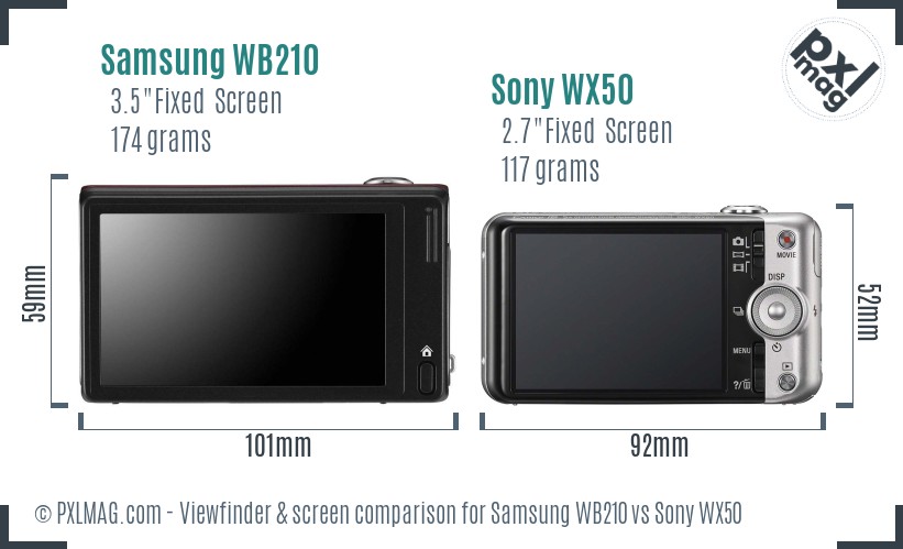 Samsung WB210 vs Sony WX50 Screen and Viewfinder comparison