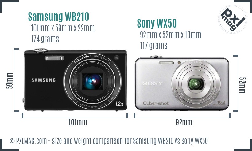 Samsung WB210 vs Sony WX50 size comparison