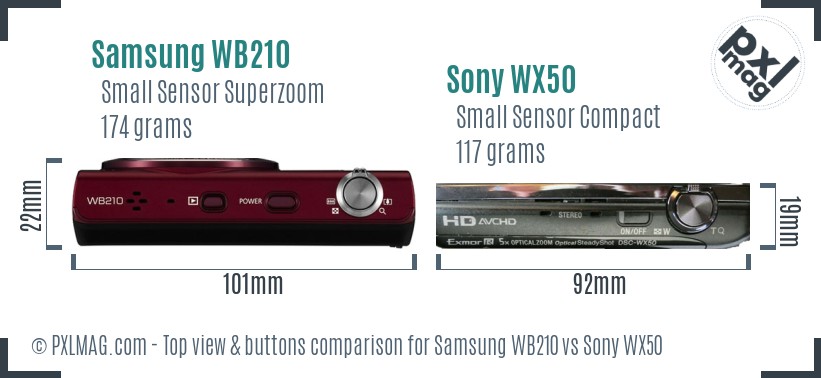 Samsung WB210 vs Sony WX50 top view buttons comparison