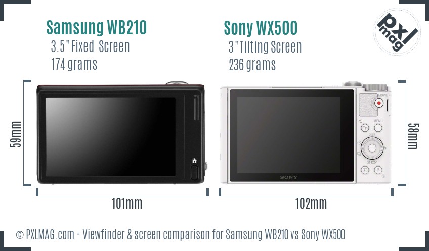 Samsung WB210 vs Sony WX500 Screen and Viewfinder comparison