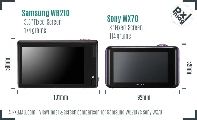 Samsung WB210 vs Sony WX70 Screen and Viewfinder comparison