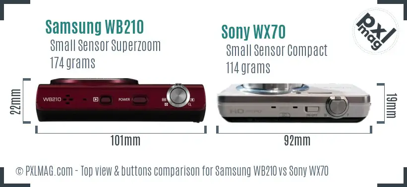 Samsung WB210 vs Sony WX70 top view buttons comparison