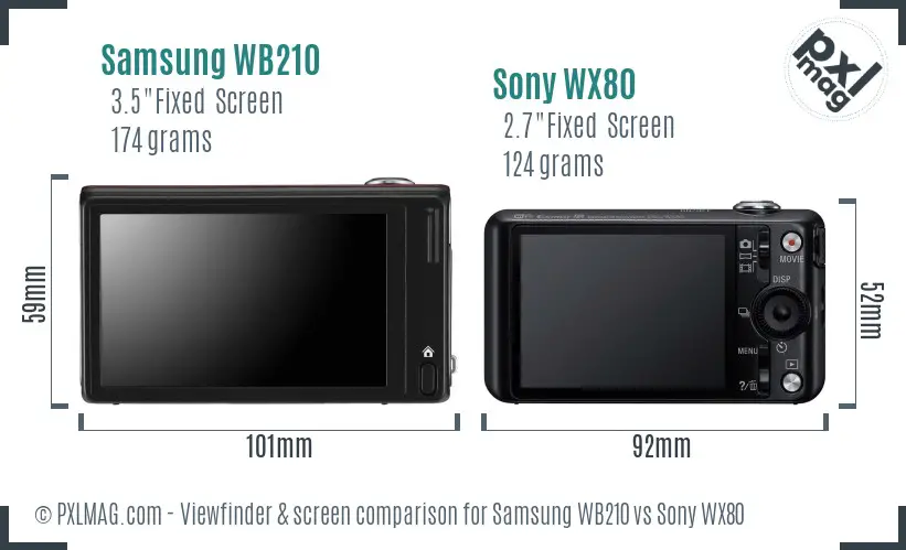 Samsung WB210 vs Sony WX80 Screen and Viewfinder comparison