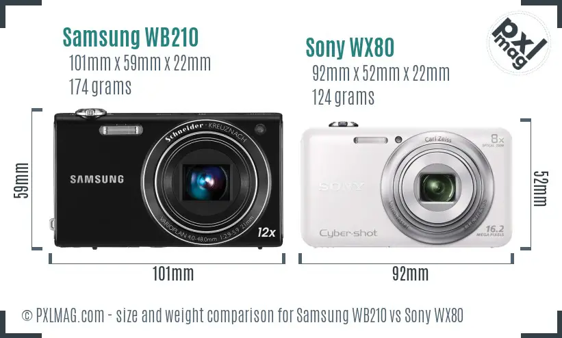 Samsung WB210 vs Sony WX80 size comparison