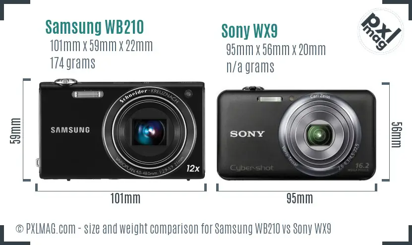 Samsung WB210 vs Sony WX9 size comparison