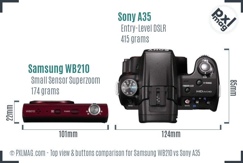 Samsung WB210 vs Sony A35 top view buttons comparison Samsung WB210 vs Sony A35 top view buttons comparison