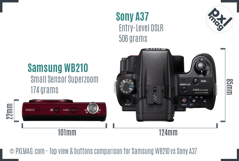 Samsung WB210 vs Sony A37 top view buttons comparison