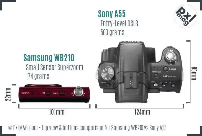 Samsung WB210 vs Sony A55 top view buttons comparison