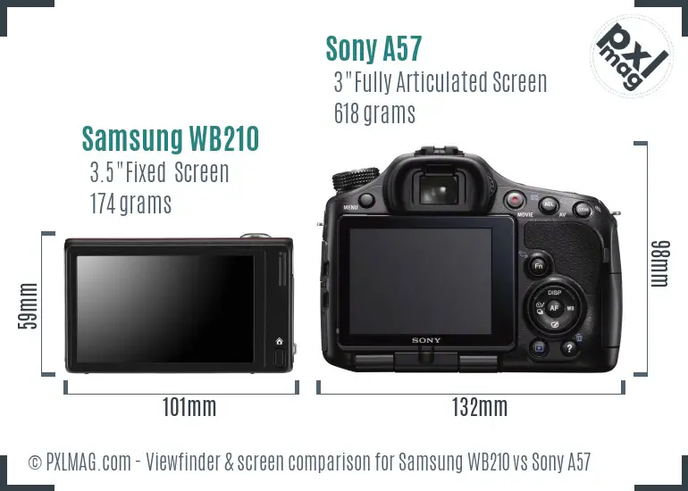 Samsung WB210 vs Sony A57 Screen and Viewfinder comparison
