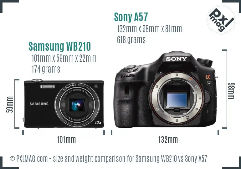 Samsung WB210 vs Sony A57 size comparison
