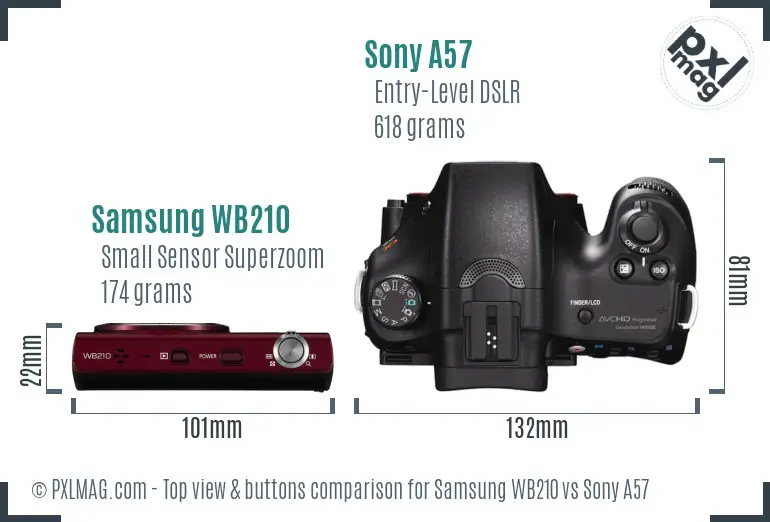 Samsung WB210 vs Sony A57 top view buttons comparison