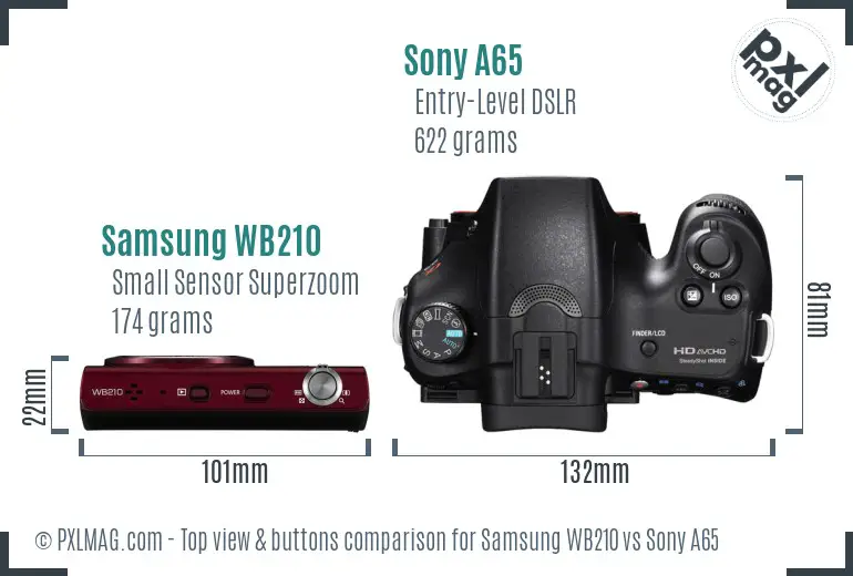 Samsung WB210 vs Sony A65 top view buttons comparison