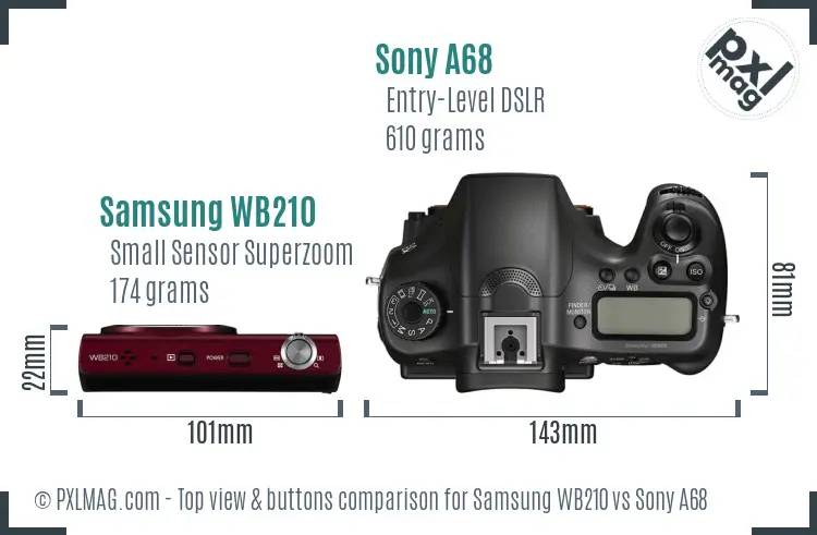 Samsung WB210 vs Sony A68 top view buttons comparison