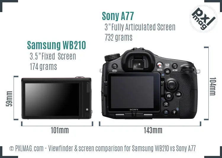 Samsung WB210 vs Sony A77 Screen and Viewfinder comparison