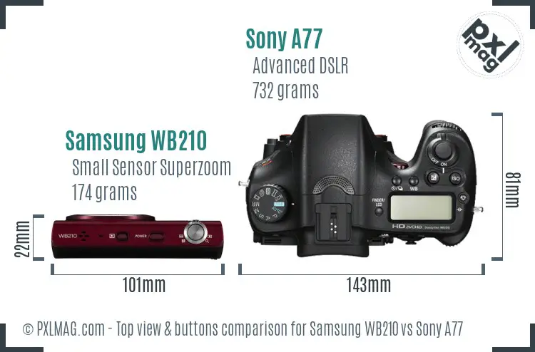 Samsung WB210 vs Sony A77 top view buttons comparison