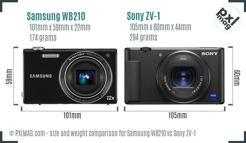 Samsung WB210 vs Sony ZV-1 size comparison