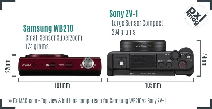 Samsung WB210 vs Sony ZV-1 top view buttons comparison