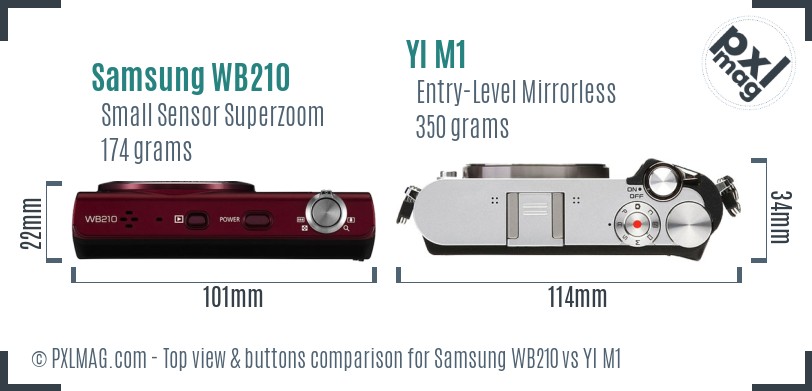 Samsung WB210 vs YI M1 top view buttons comparison