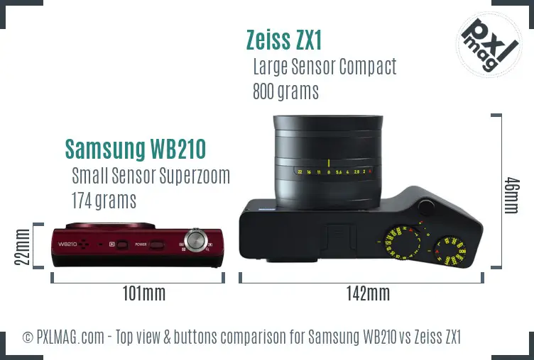Samsung WB210 vs Zeiss ZX1 top view buttons comparison