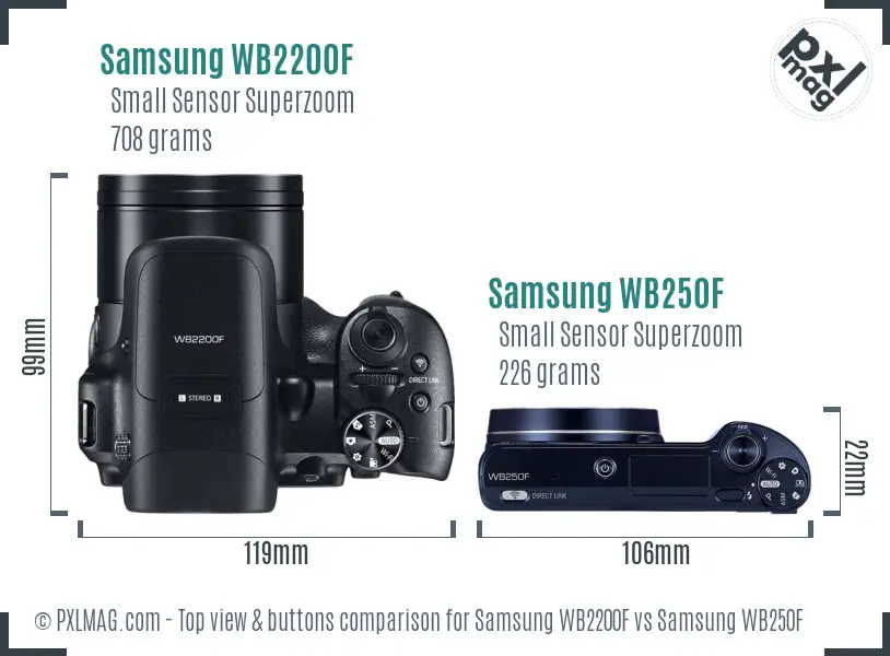 Samsung WB2200F vs Samsung WB250F top view buttons comparison