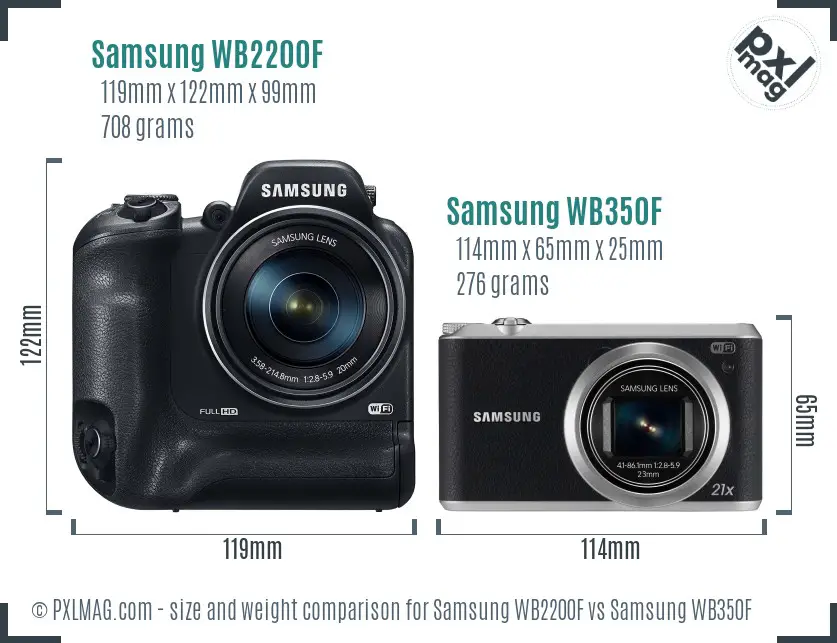 Samsung WB2200F vs Samsung WB350F size comparison