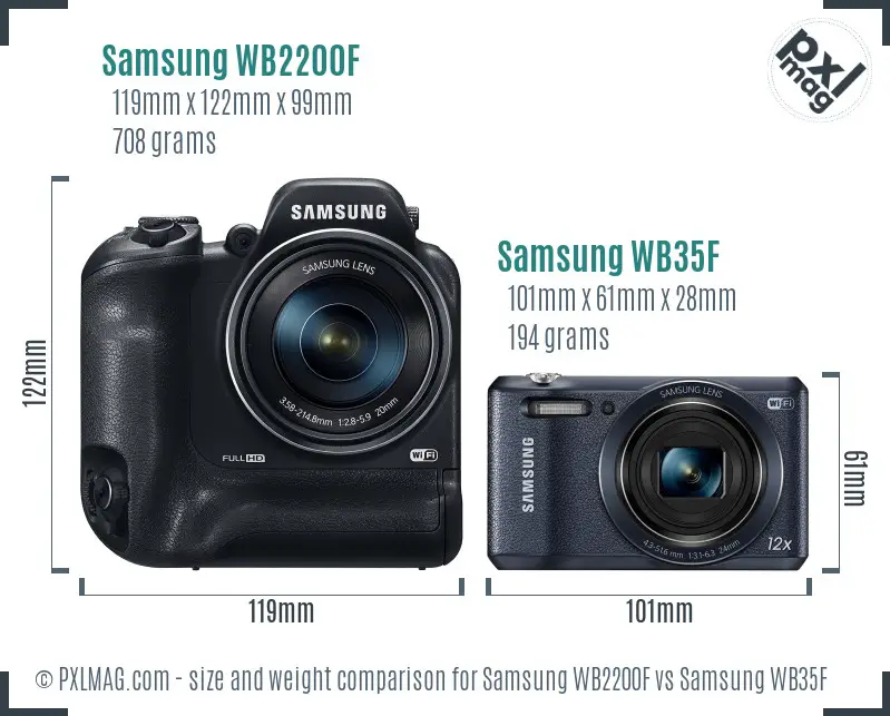 Samsung WB2200F vs Samsung WB35F size comparison