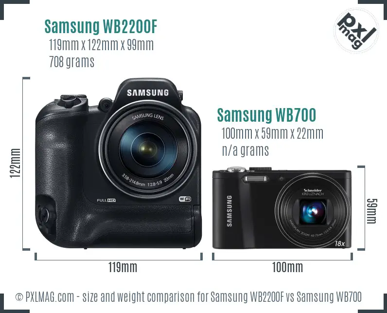 Samsung WB2200F vs Samsung WB700 size comparison