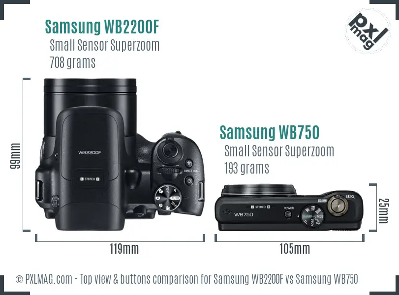 Samsung WB2200F vs Samsung WB750 top view buttons comparison