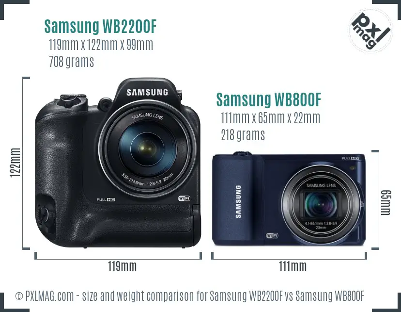 Samsung WB2200F vs Samsung WB800F size comparison