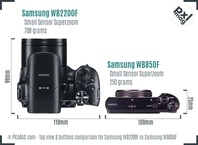 Samsung WB2200F vs Samsung WB850F top view buttons comparison