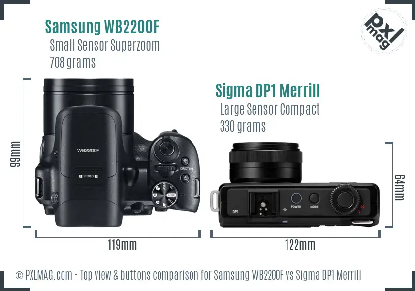 Samsung WB2200F vs Sigma DP1 Merrill top view buttons comparison