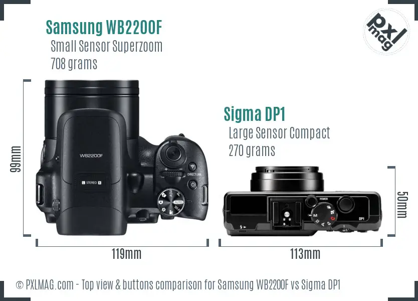 Samsung WB2200F vs Sigma DP1 top view buttons comparison