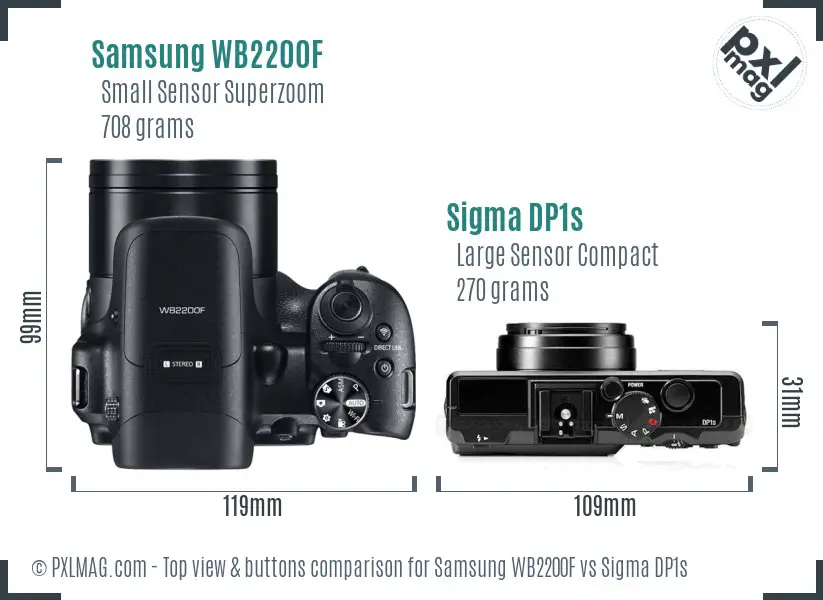 Samsung WB2200F vs Sigma DP1s top view buttons comparison