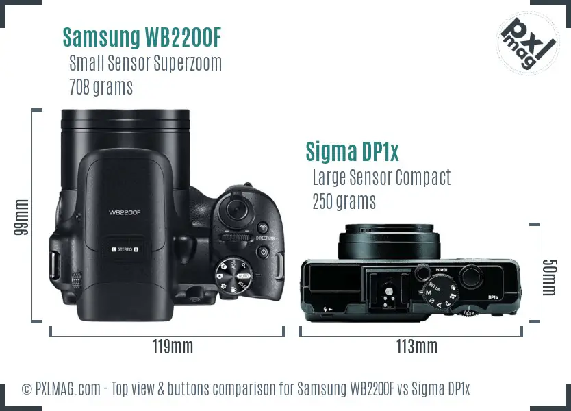 Samsung WB2200F vs Sigma DP1x top view buttons comparison