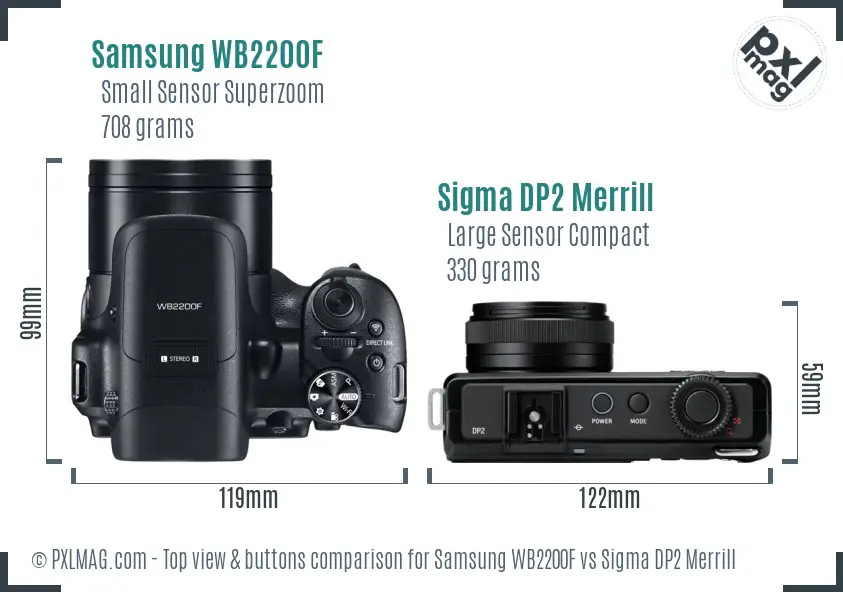 Samsung WB2200F vs Sigma DP2 Merrill top view buttons comparison