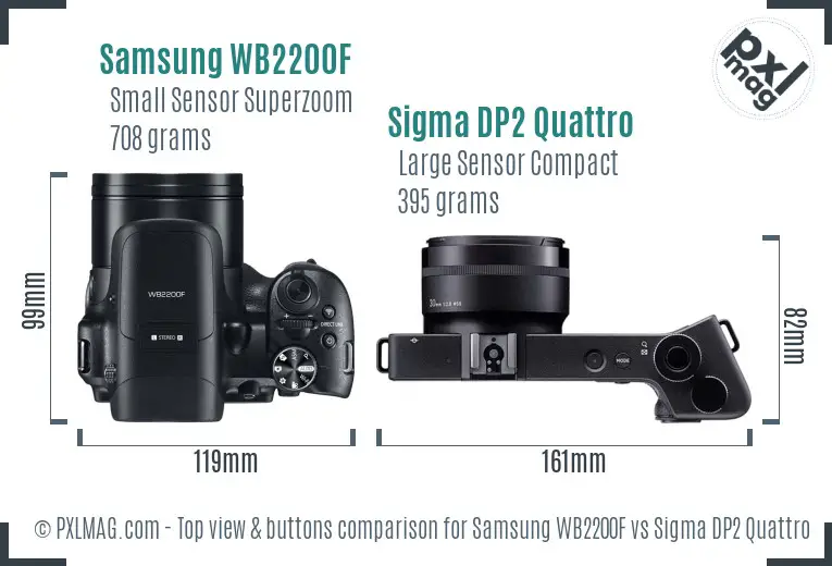 Samsung WB2200F vs Sigma DP2 Quattro top view buttons comparison