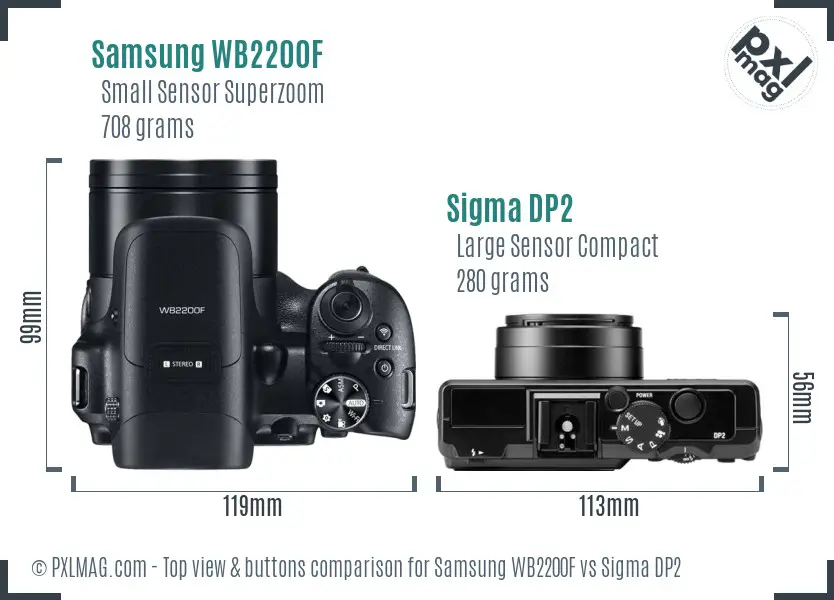 Samsung WB2200F vs Sigma DP2 top view buttons comparison