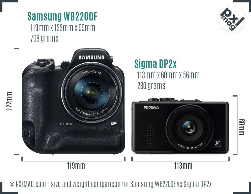 Samsung WB2200F vs Sigma DP2x size comparison