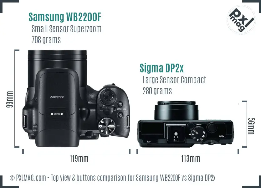 Samsung WB2200F vs Sigma DP2x top view buttons comparison