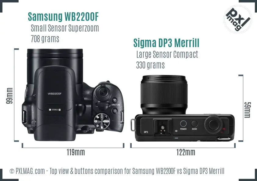 Samsung WB2200F vs Sigma DP3 Merrill top view buttons comparison